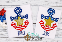 Personalized Patriotic Anchor With Gold Star Applique Shirt
