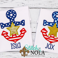 Personalized Patriotic Anchor With Gold Star Applique Shirt