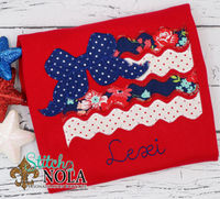 Personalized Floral American Flag With Bow Applique Colored Garment
