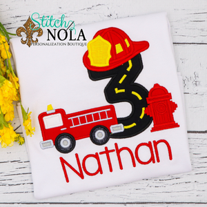 Personalized Birthday Firefighter Appliqué Shirt