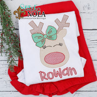 Personalized Christmas Reindeer with Santa Hat or Bow  Sketch Shirt
