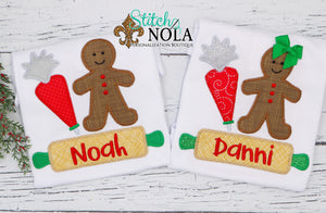 Personalized Christmas Gingerbread Cookie Applique Shirt