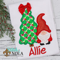 Personalized Christmas Santa Gnome with Tree Applique Shirt