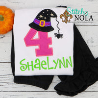 Personalized Halloween Witch Hat Birthday Appliqué Shirt