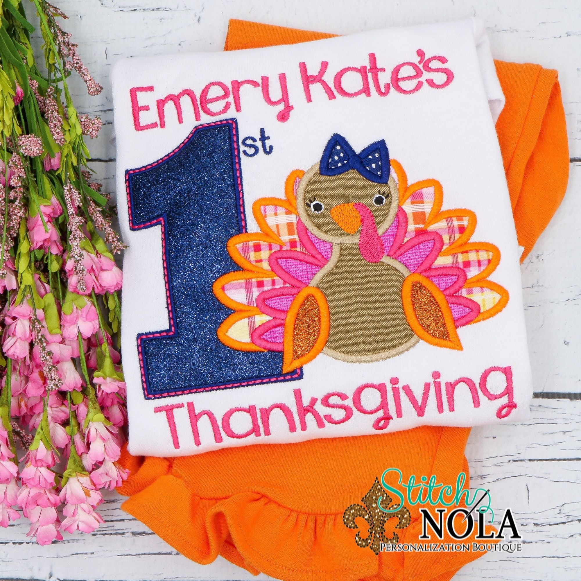 Personalized My 1st Thanksgiving Turkey Applique Shirt