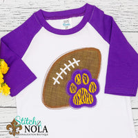 Personalized Football With Paw Print Applique Shirt
