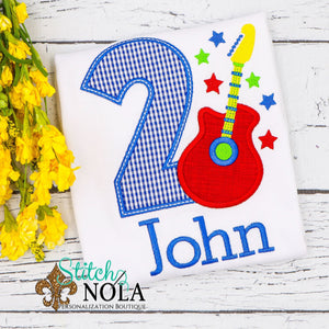 Personalized Rock Star Birthday Appliqué with Guitar Shirt