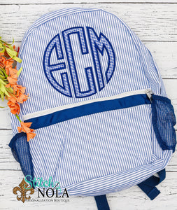 Personalized Seersucker Backpack with 3 Letter Monogram Applique, Seersucker Diaper Bag, Seersucker School Bag, Seersucker Bag, Diaper Bag, School Bag