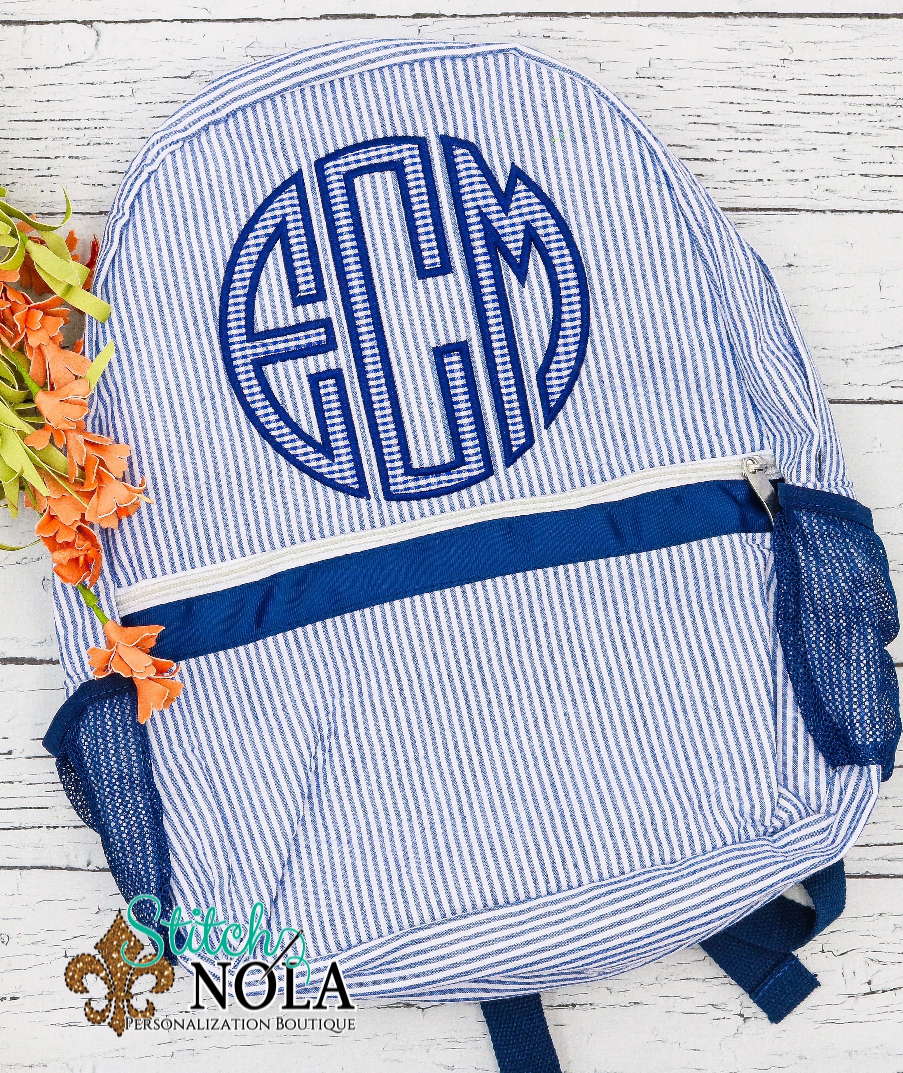 Monogrammed 3-initial Personalized Embroidered Backpack Back 