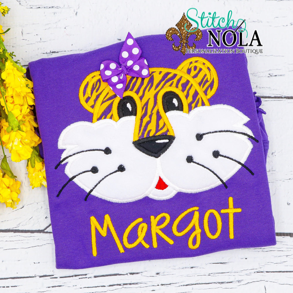 Personalized Purple and Gold Tiger on Colored Garment