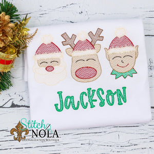 Personalized Christmas Trio Santa, Reindeer, & Elf Sketch Shirt