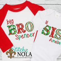 Personalized Christmas Big & Little Sibling Applique Shirt