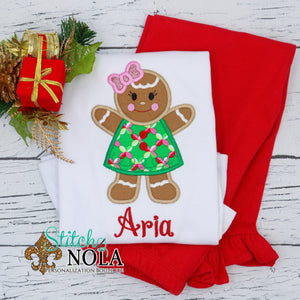 Personalized Christmas Girl Gingerbread Cookie Applique Shirt