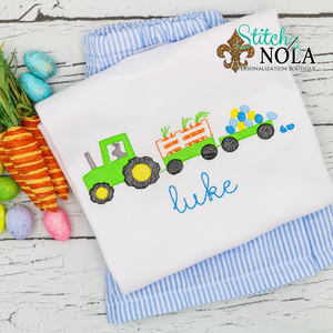 Personalized Easter Tractor With Carrots & Eggs Sketch Shirt