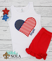 Personalized American Flag Heart Applique Shirt
