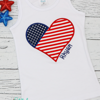 Personalized American Flag Heart Applique Shirt