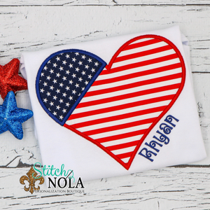 Personalized American Flag Heart Applique Shirt