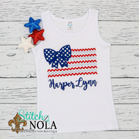Personalized Patriotic Bow Flag With Zig Zag Stripes Applique Shirt
