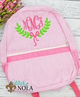 Personalized Seersucker Backpack with Wreath Monogram, Seersucker Diaper Bag, Seersucker School Bag, Seersucker Bag, Diaper Bag, School Bag, Book
