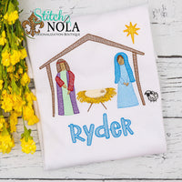 Personalized Christmas Jesus in Manger Sketch Shirt
