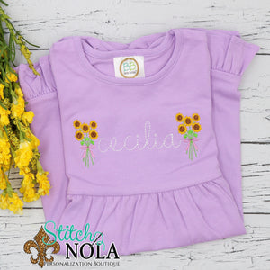 Personalized Baby Sunflowers Sketch on Colored Garment