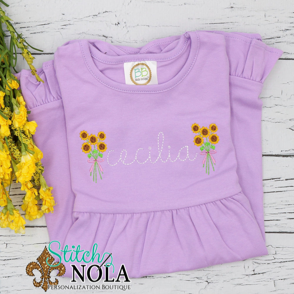 Personalized Baby Sunflowers Sketch on Colored Garment