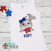 Personalized Patriotic Shark With Bow Applique Shirt
