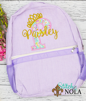 Personalized Seersucker Backpack with Letter Applique Tiara, Seersucker Diaper Bag, Seersucker School Bag, Seersucker Bag, Diaper Bag, School Bag
