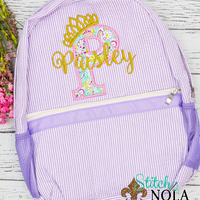 Personalized Seersucker Backpack with Letter Applique Tiara, Seersucker Diaper Bag, Seersucker School Bag, Seersucker Bag, Diaper Bag, School Bag