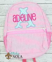Personalized Seersucker Backpack with Letter Applique, Seersucker Diaper Bag, Seersucker School Bag, Seersucker Bag, Diaper Bag, School Bag, Book
