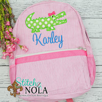 Personalized Seersucker Backpack with Alligator Applique, Seersucker Diaper Bag, Seersucker School Bag, Seersucker Bag, Diaper Bag, School Bag, Book
