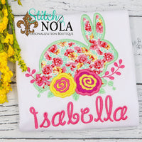 Personalized Floral Easter Bunny with Flowers Appliqué Shirt

