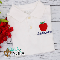 Personalized Back To School Collared Shirt with Apple