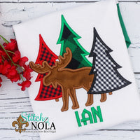 Personalized Christmas Tree Bunch with Moose Applique Shirt