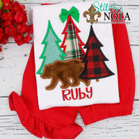 Personalized Christmas Tree Bunch with Bear Applique Shirt
