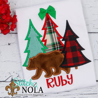 Personalized Christmas Tree Bunch with Bear Applique Shirt