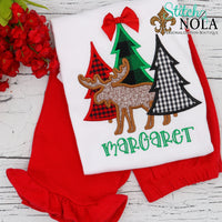 Personalized Christmas Tree Bunch with Moose Applique Shirt
