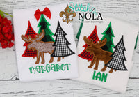 Personalized Christmas Tree Bunch with Moose Applique Shirt
