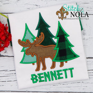 Personalized Christmas Tree Bunch with Moose Applique Shirt