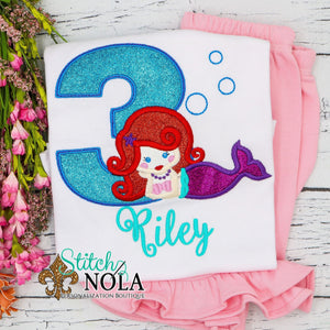 Personalized Birthday Mermaid Appliqué Shirt