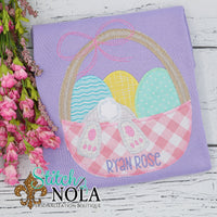 Personalized Easter Basket with Eggs & Bunny Sketch on Colored Garment
