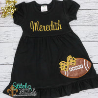 Personalized Black and Gold Glitter Football with Bow on Colored Garment