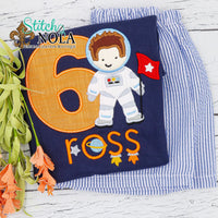 Personalized Birthday Astronaut Applique Colored Garment