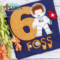 Personalized Birthday Astronaut Applique Colored Garment
