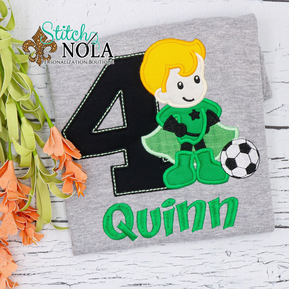 Personalized Birthday Soccer Player Applique Colored Garment