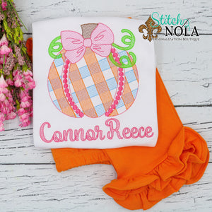 Personalized Gingham Pumpkin Bow Sketch Shirt