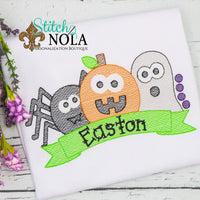 Personalized Halloween Spider Pumpkin Ghost Trio Sketch Shirt
