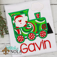 Personalized Christmas Train with Santa Applique Shirt