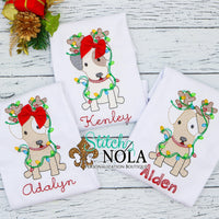 Personalized Christmas Puppy with Antlers & Lights Sketch Shirt