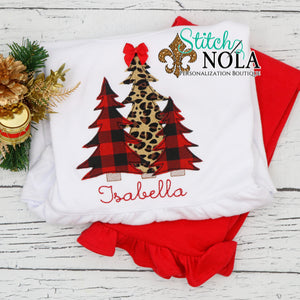 Personalized Christmas Tree Bunch with Bow Applique Shirt